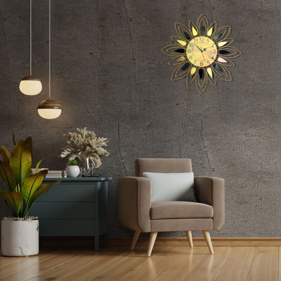 Golden Flower Wall Clock