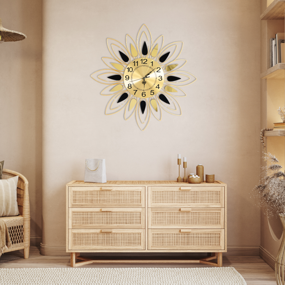Golden Flower Wall Clock